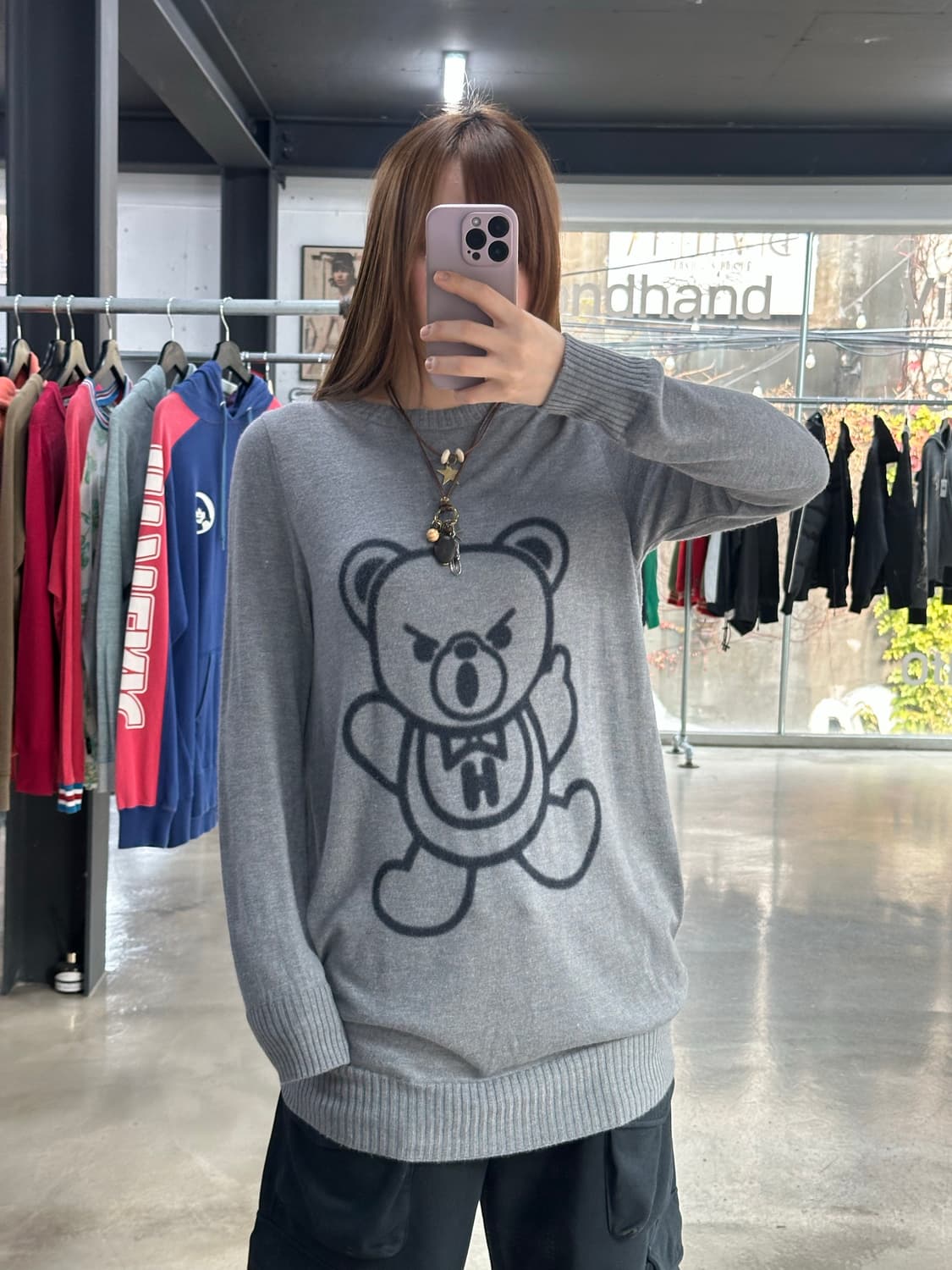 히스테릭글래머 퍽베어 빅로고 크루넥 니트 상품이미지5