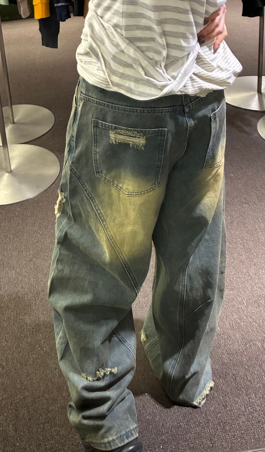 XS)Japanese vintage 여성 데미지 와이드 데님팬츠 상품이미지1