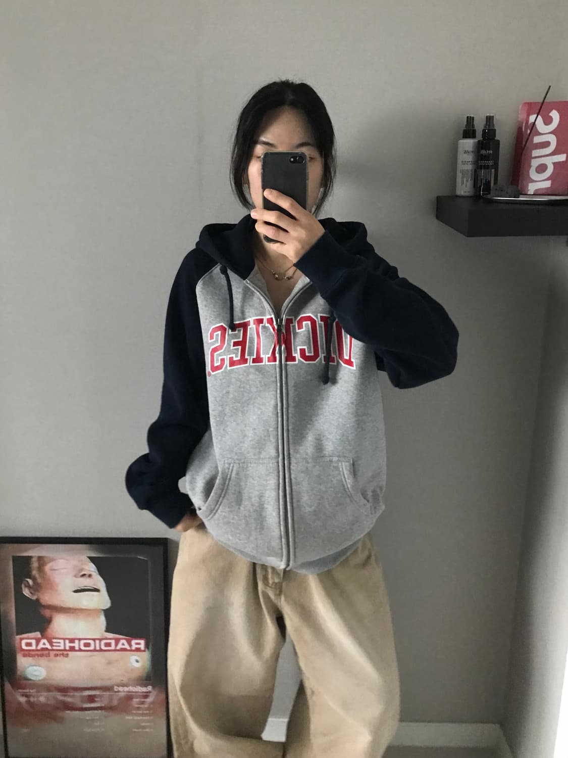 디키즈 스펠아웃로고 네이비 그레이 나그랑 후드집업 상품이미지2