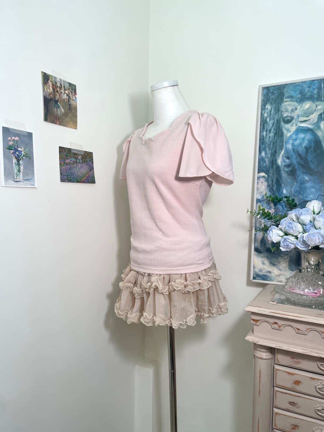 pink beads point puff sleeve top(size-M) 상품이미지2