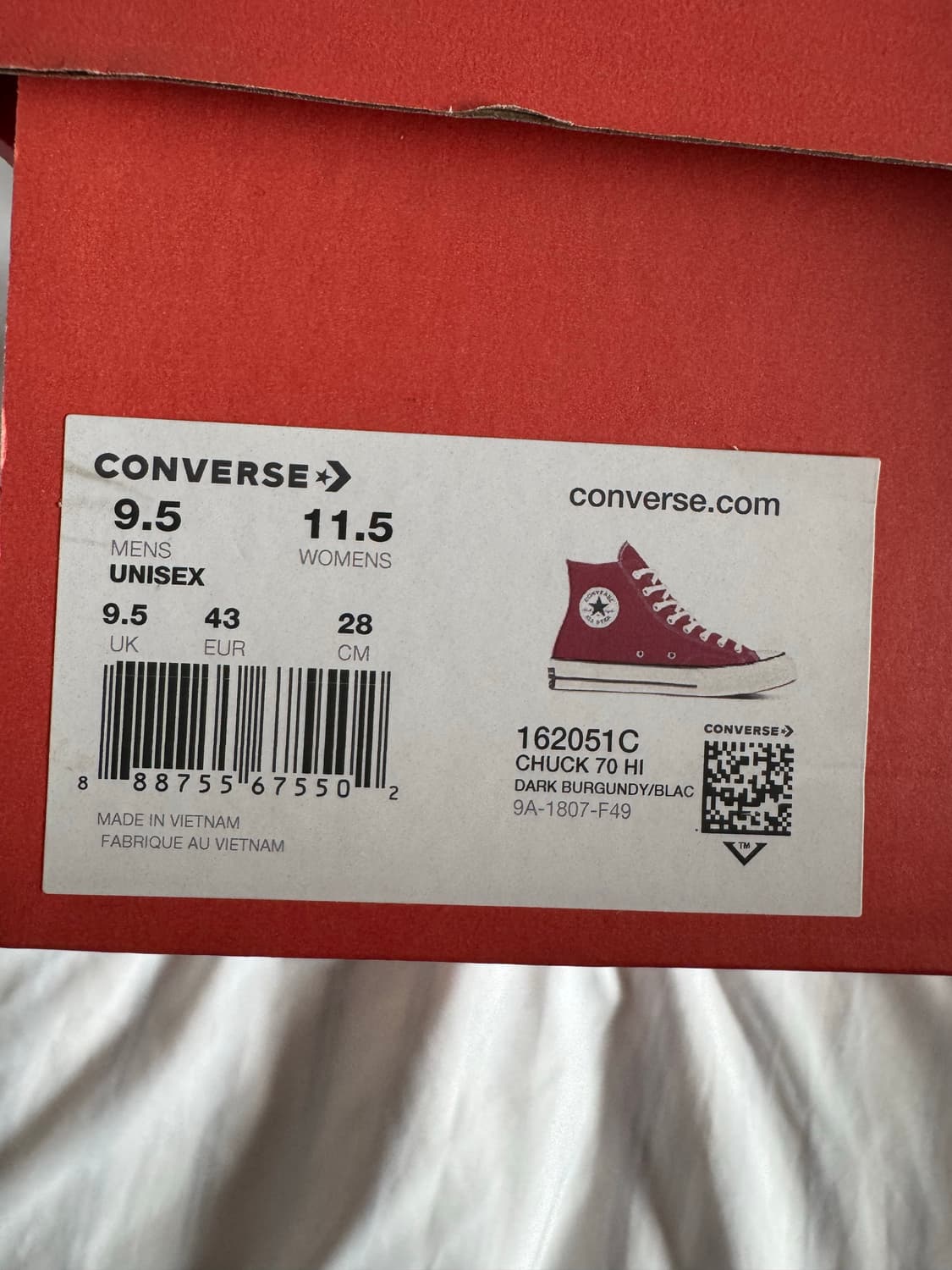 [280] 컨버스 척테일러 하이 다크 버건디 새상품 상품이미지2