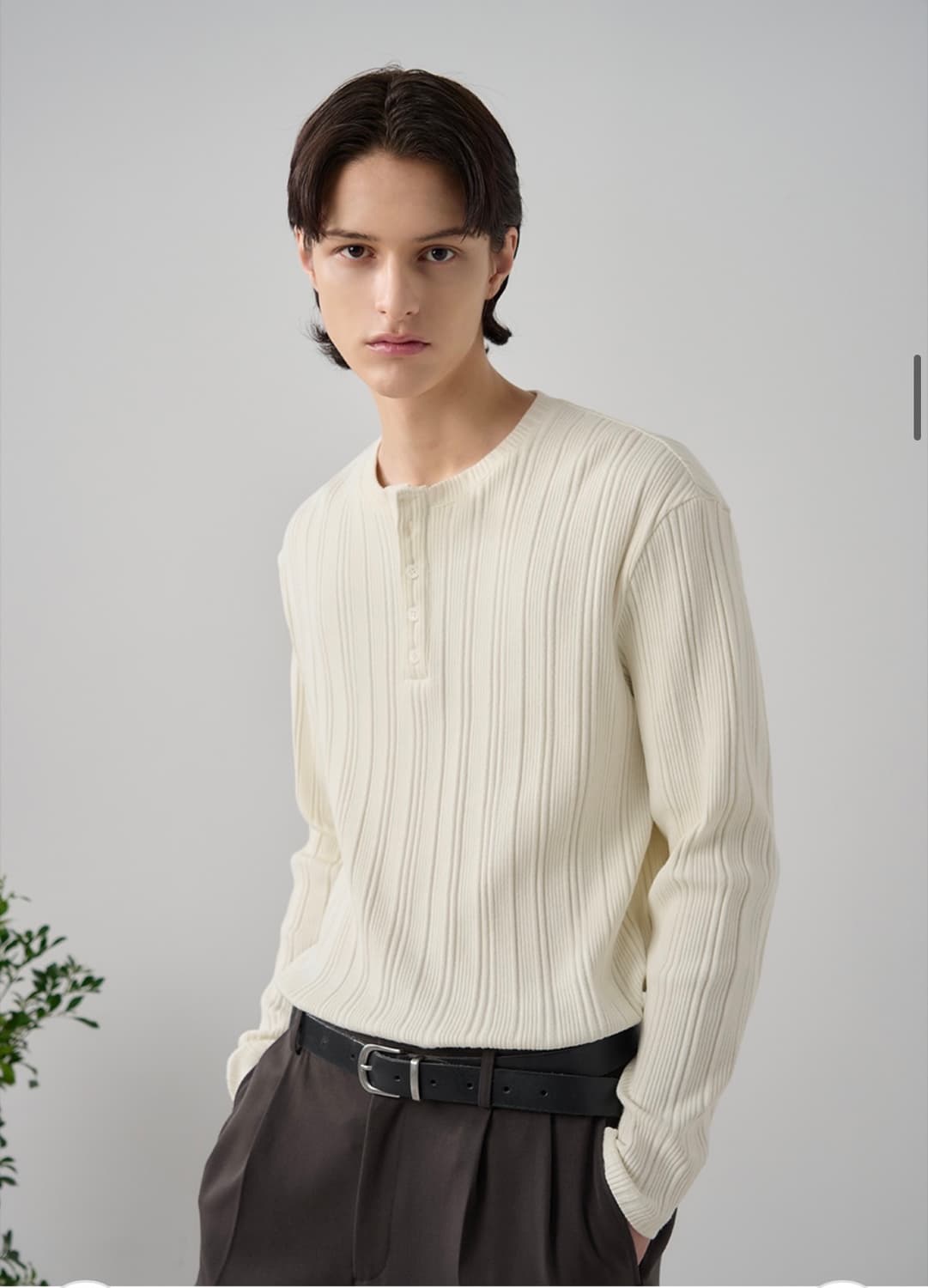 (새상품)(L) 드로우핏 리브드 헨리넥 티셔츠 [IVORY] 판매 상품이미지4