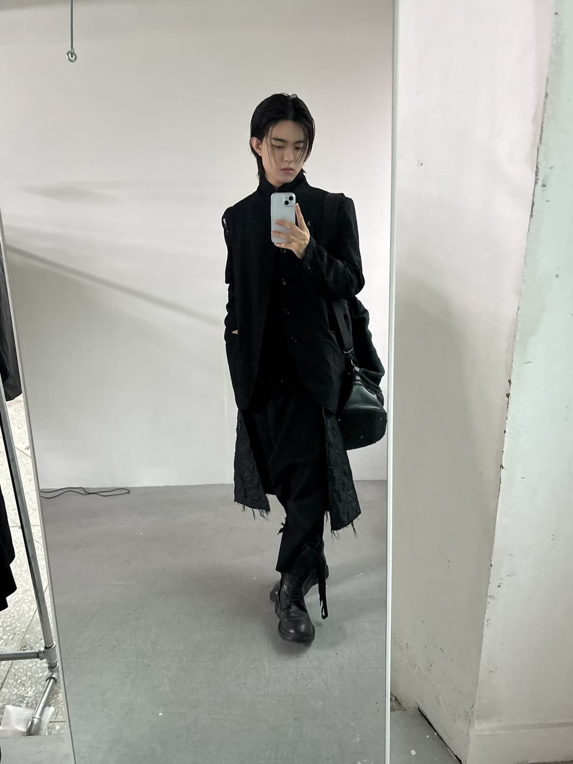 블랙 꼼데가르송 하이넥 리버서블 도킹 코트 상품이미지1