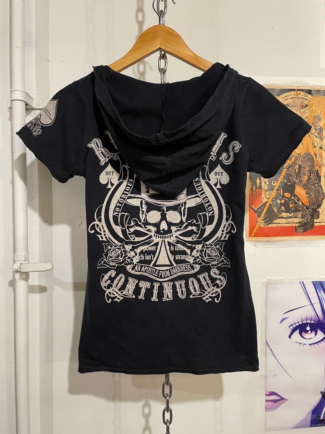 cornflake 스컬 프린트 블랙 후드 반팔 티셔츠 펑크 상품이미지8