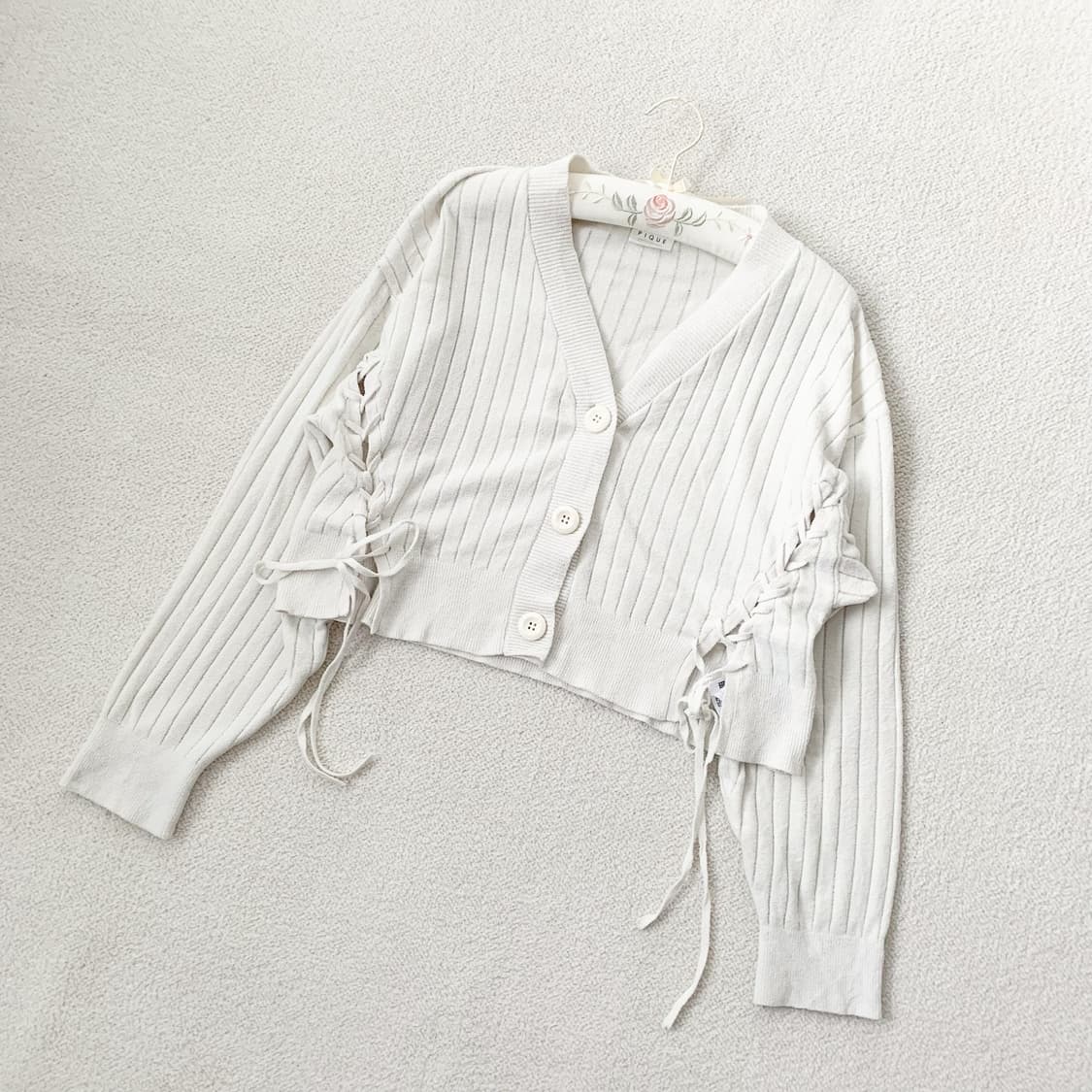 젤라또피케 뮤트아이보리 리본 니트가디건 상품이미지1