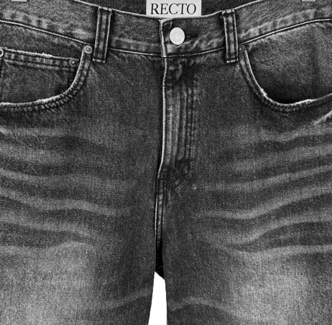 [S] 렉토 남성 디스트로이드 데님 워싱 와이드 팬츠 청바지 블랙 상품이미지5