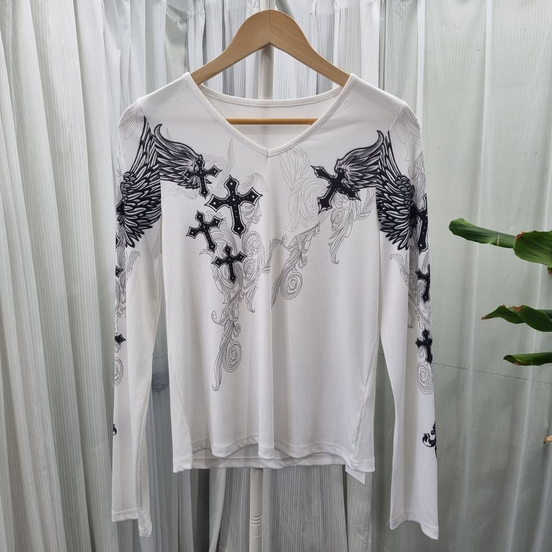 일본 빈티지 십자가 프린트 골지 티셔츠 1950 상품이미지1