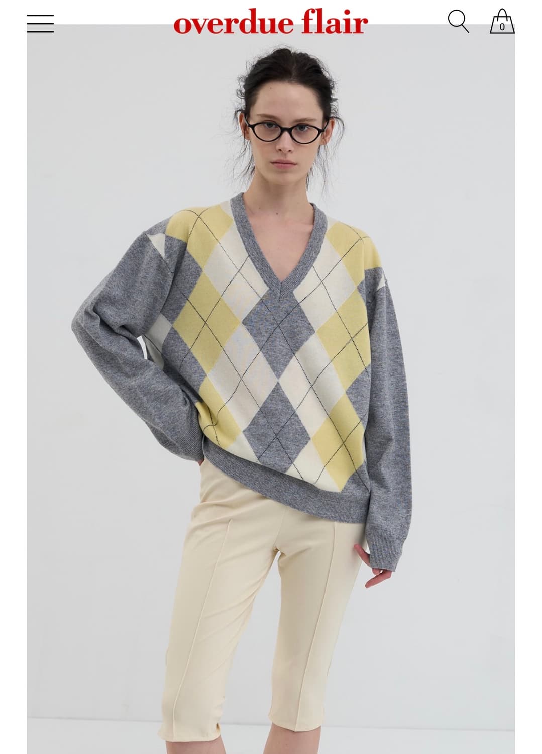 CLASSIC ARGYLE V-NECK KNIT_LEMON/GREY 상품이미지1