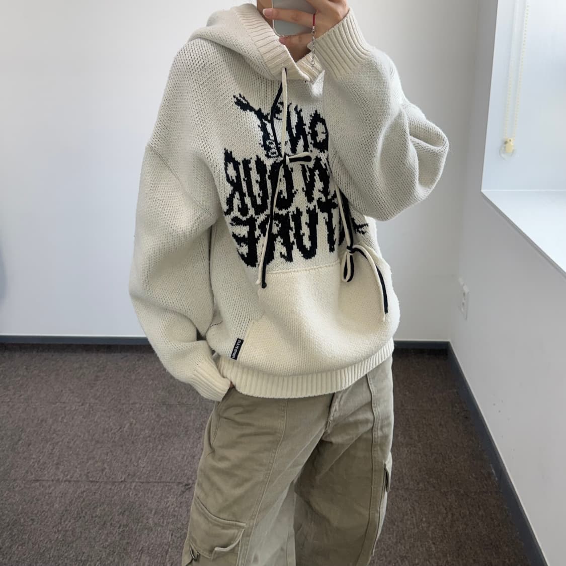 Ajobyajo 아조바이아조 아이보리 니트 후드티 상품이미지2