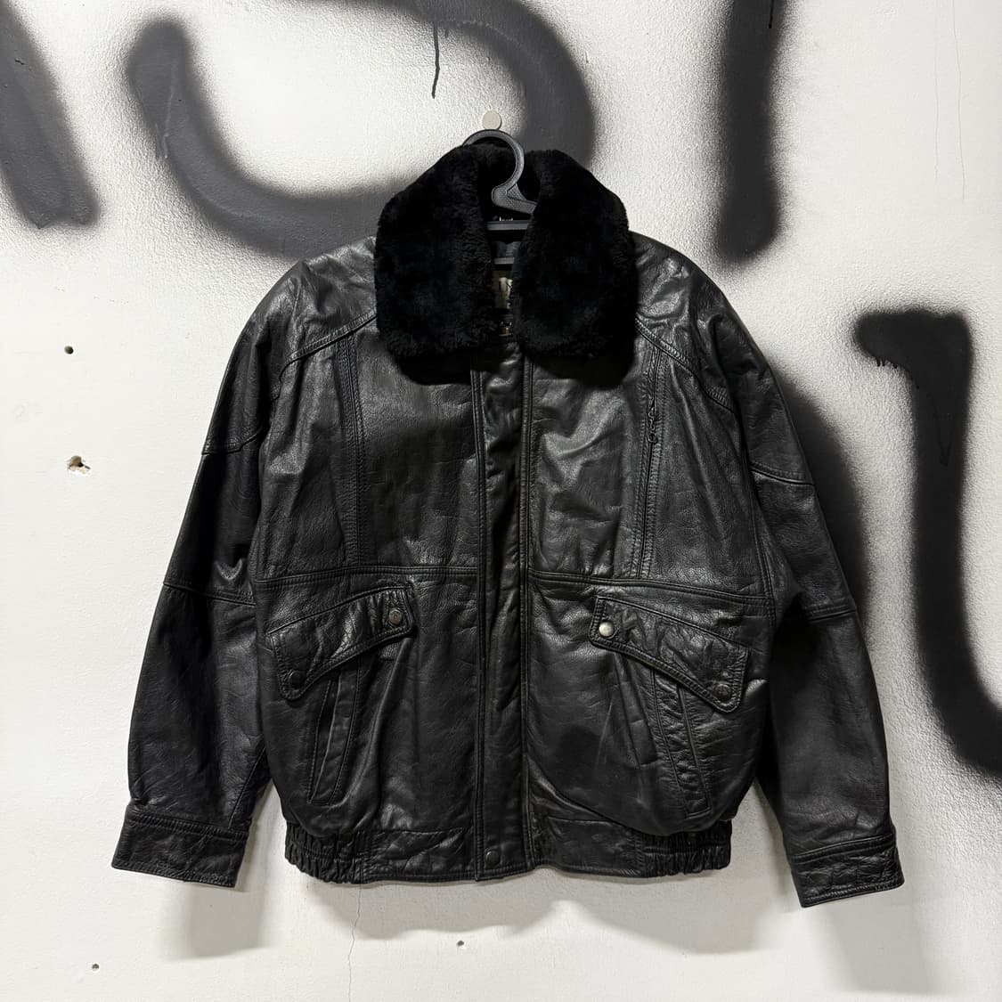 진도 모피 100% 카우하이드 소가죽 양털 카라 가죽 봄버 자켓 상품이미지1