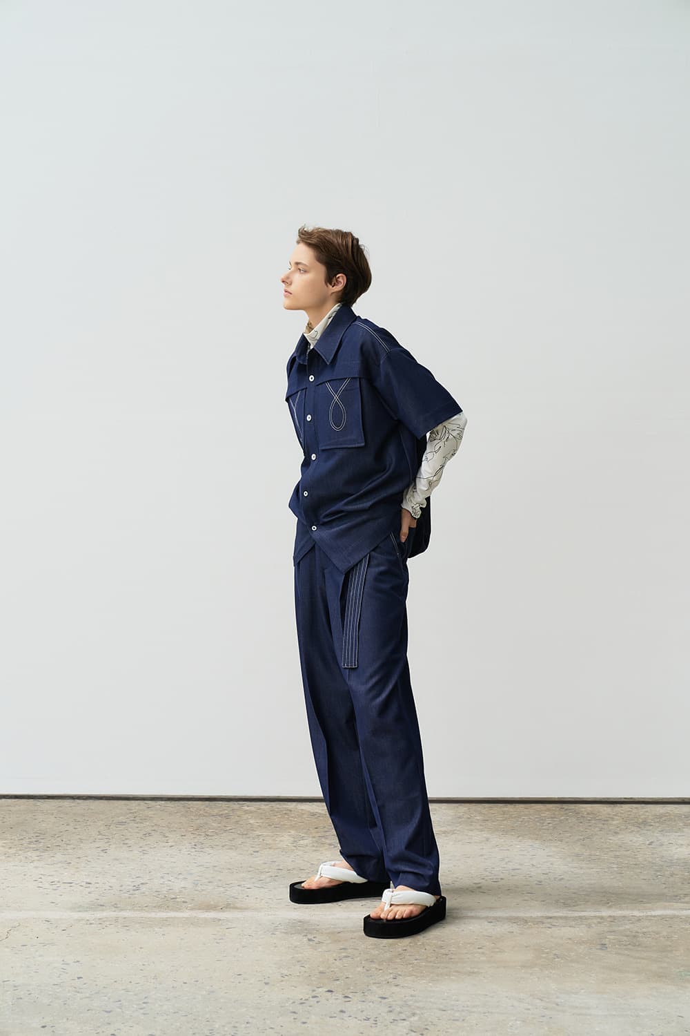 (새상품)메종마레 네이비 벨트 스티치 슬랙스 34사이즈 상품이미지2