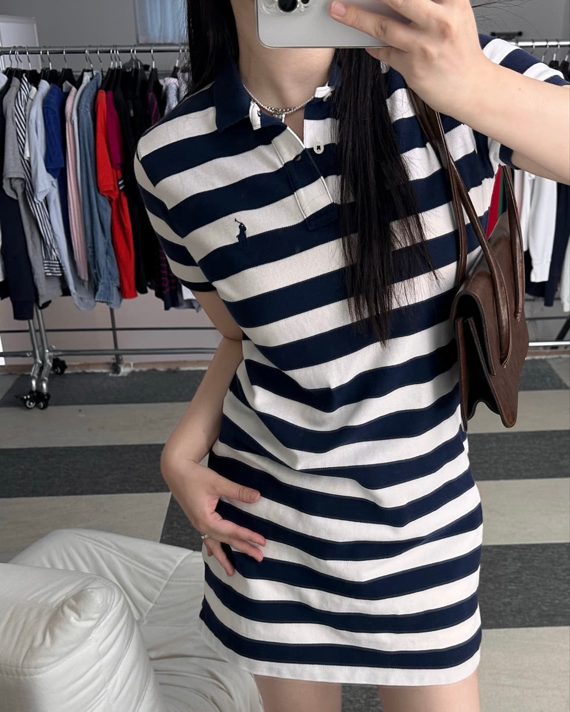 폴로 랄프로렌 네이비 스트라이프 카라 원피스  상품이미지1