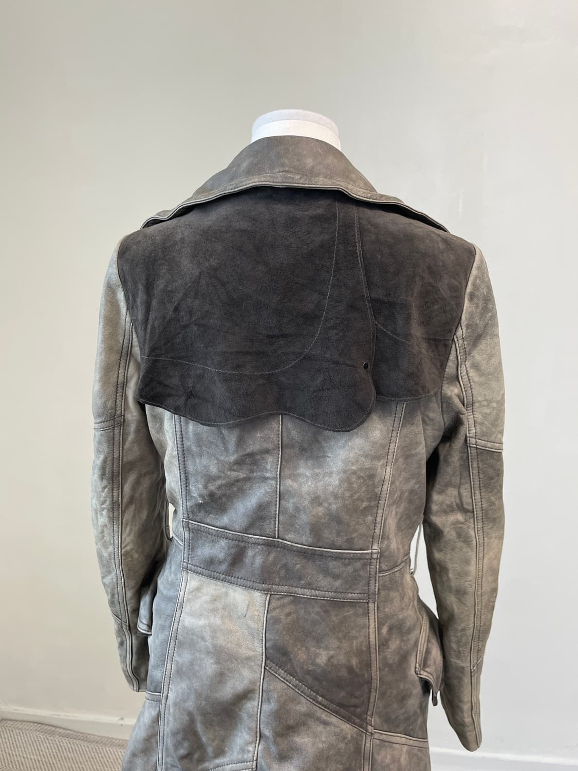 빈티지 그레이 워시드 레더 롱 트렌치 양가죽 코트 J03917 상품이미지6