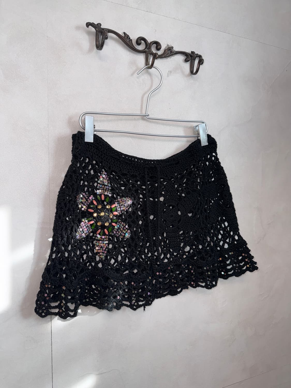 Black flower crochet beads patch net sk 상품이미지2