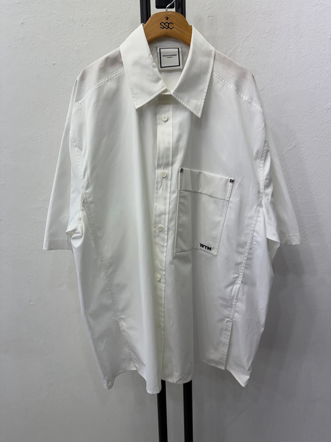 정품) 우영미 코튼 셔츠 백로고 숏슬리브 셔츠 50 새제품급 상품이미지2