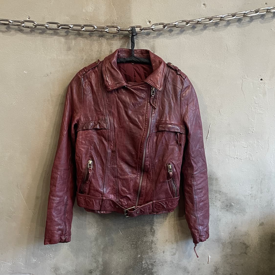 버건디 베지터블 레더 바이커 자켓 상품이미지2