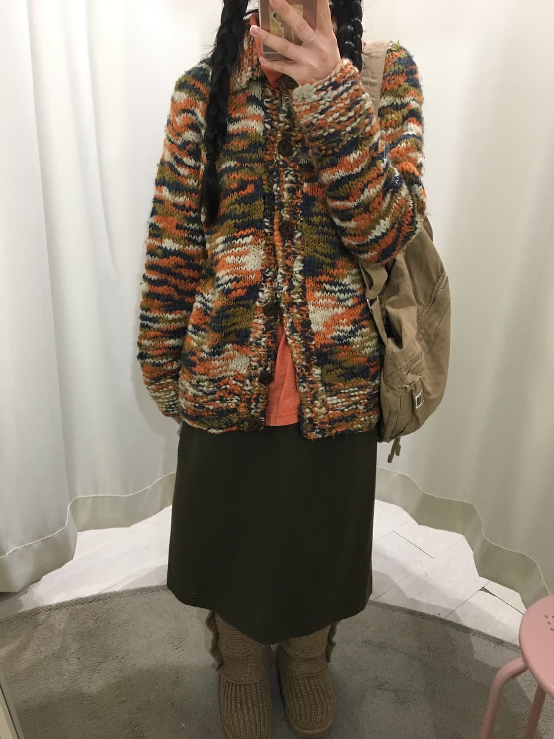 카키 미디 스커트 상품이미지6