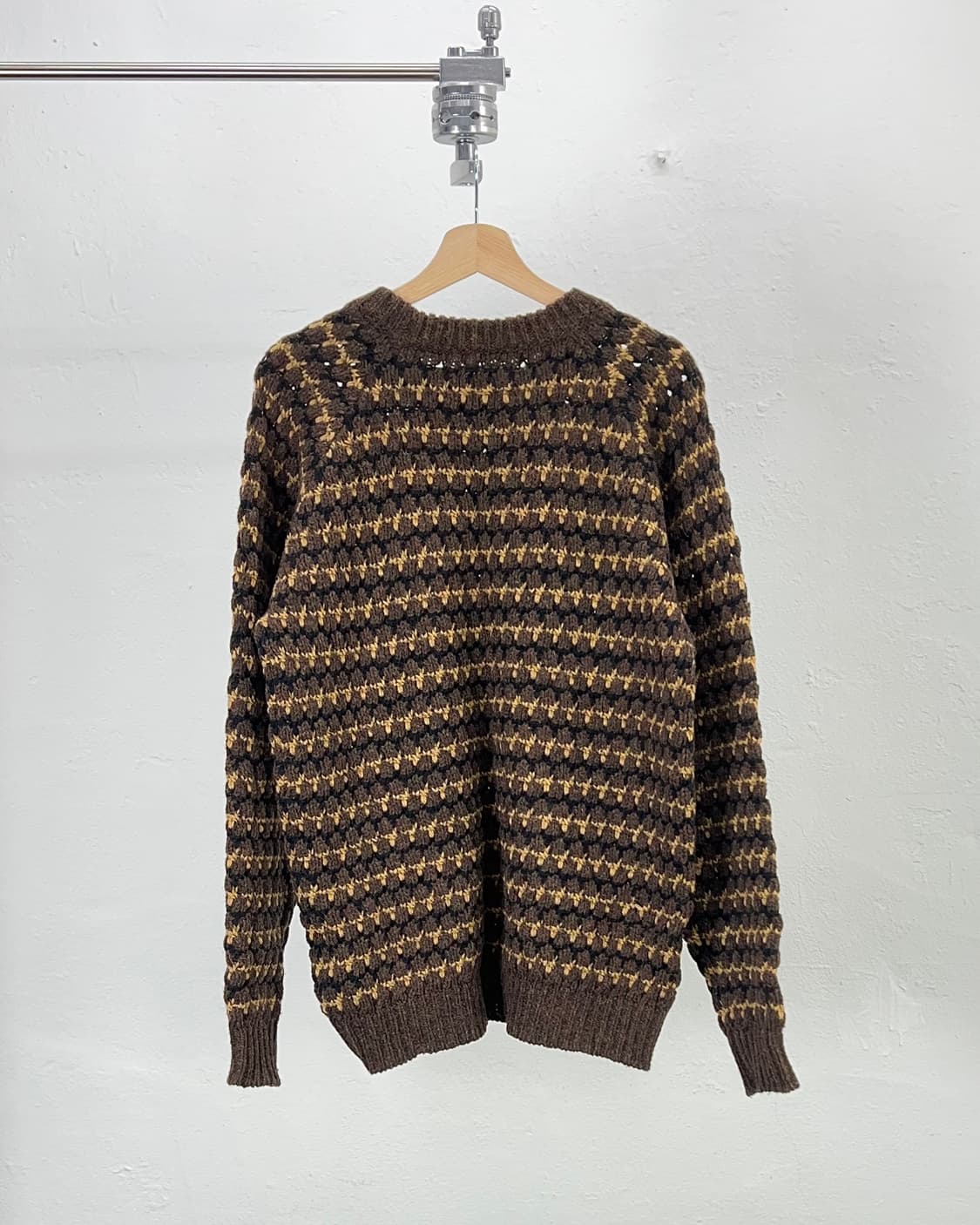 빔즈 스트라이프 팝콘 라운드 넥 울 니트 스웨터 상품이미지6