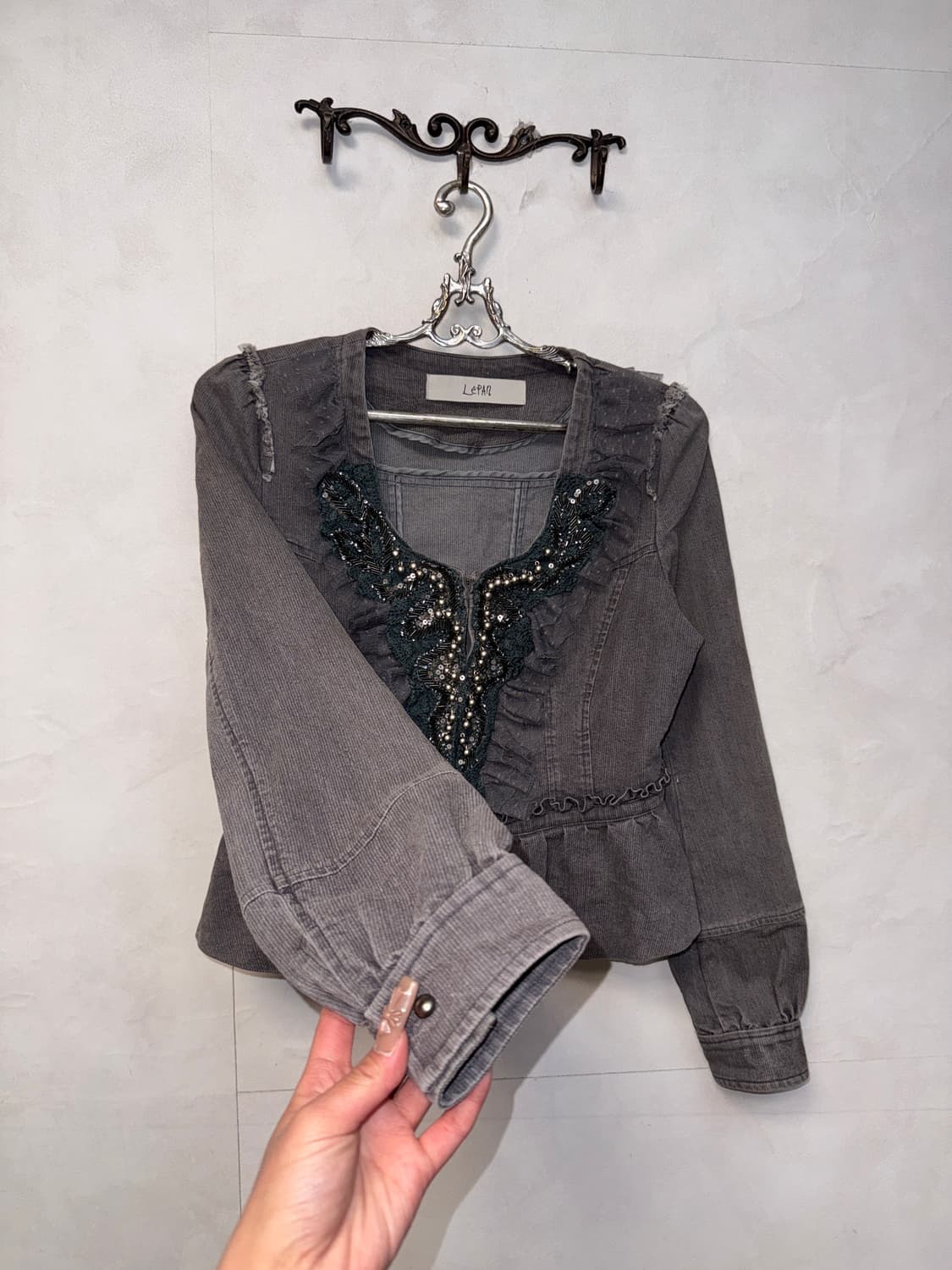 Gray denim fairy beads lace jacket  상품이미지2
