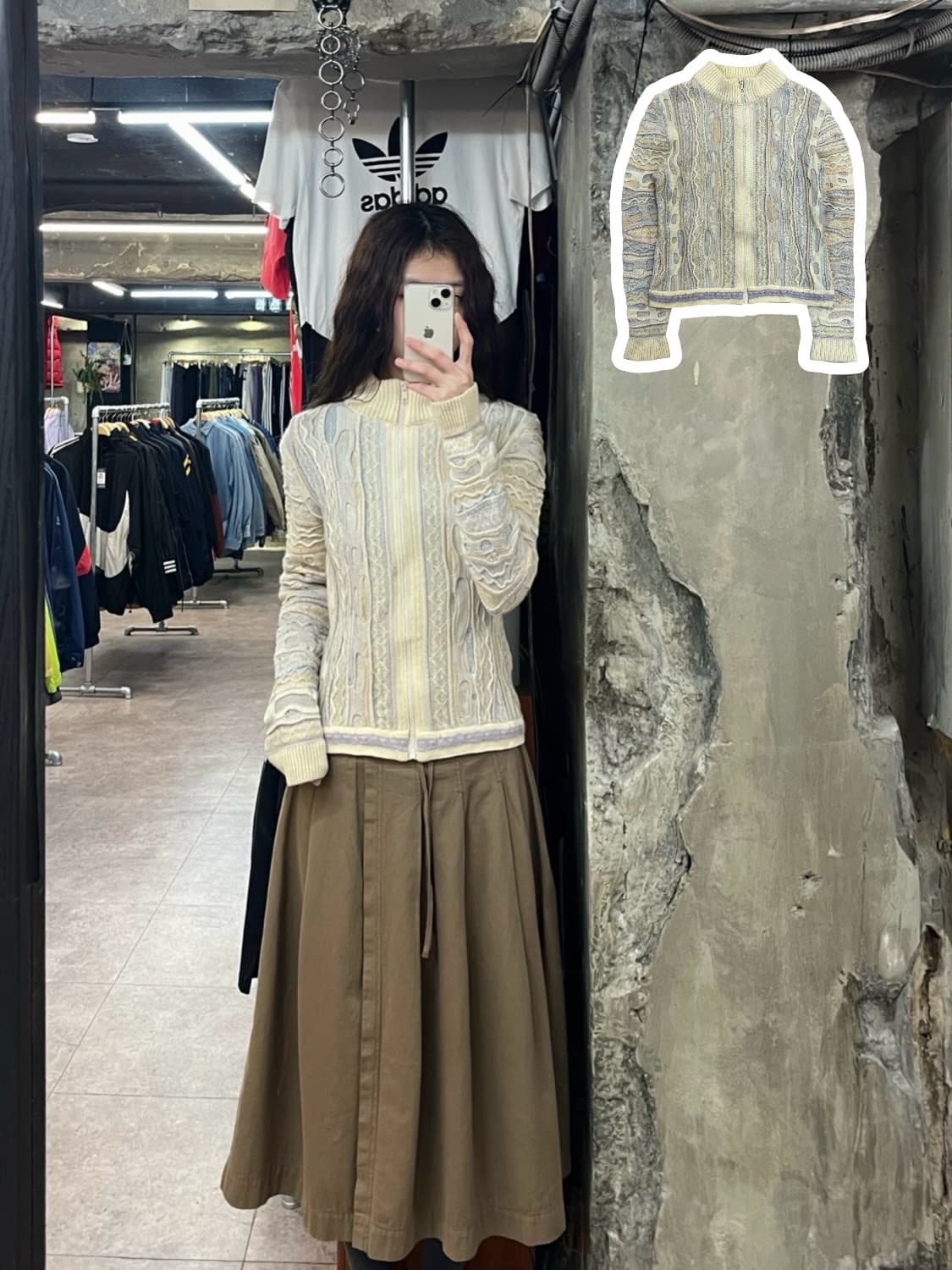 쿠지 케이블 니트 집업 가디건 아이보리 S #csz237 상품이미지1