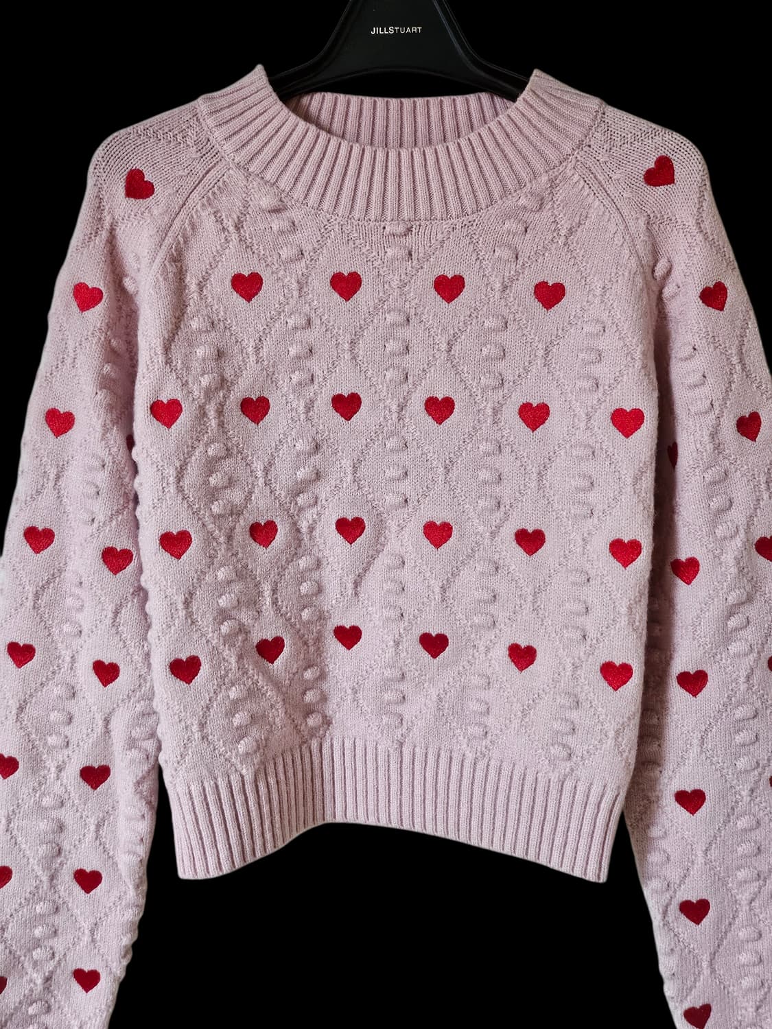 레드 하트 자수/ 미착용 /핑크 크롭 니트 스웨터 F /상태좋음 상품이미지3