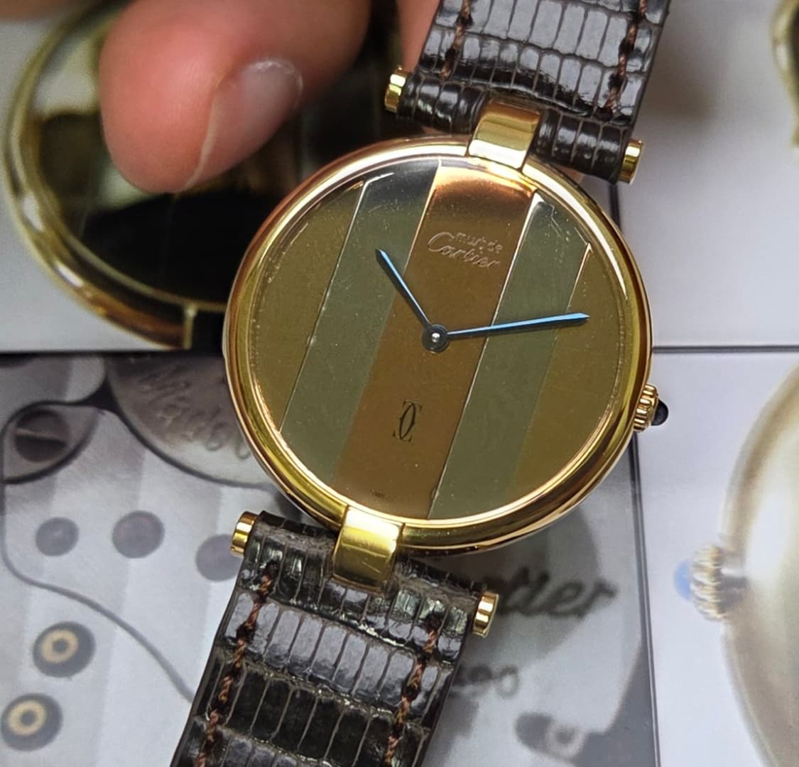 레어] 빈티지 까르띠에 머스트드 방돔 희귀 트리니티 미러판 쿼츠 남성용  상품이미지1