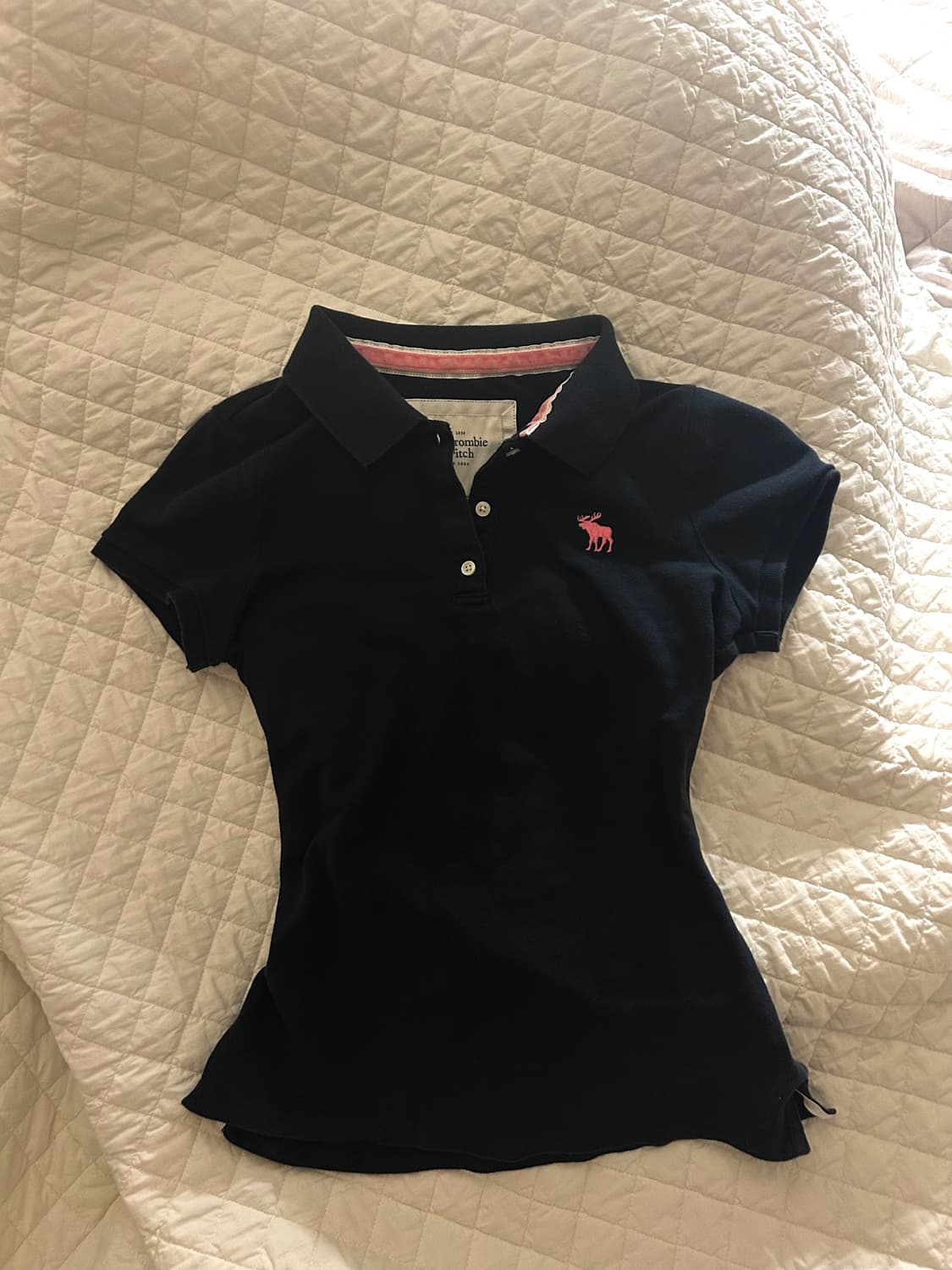 아베크롬비 여성 슬림핏 카라 반팔티 폴로 티셔츠 네이비 상품이미지1