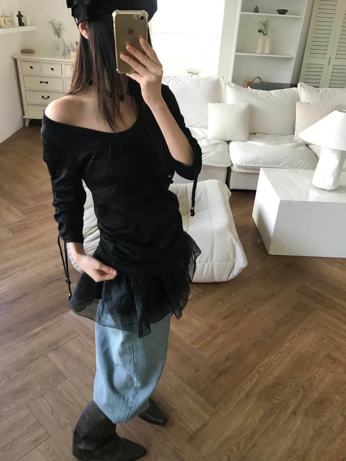 vintage stripe pattern shirring top 상품이미지1