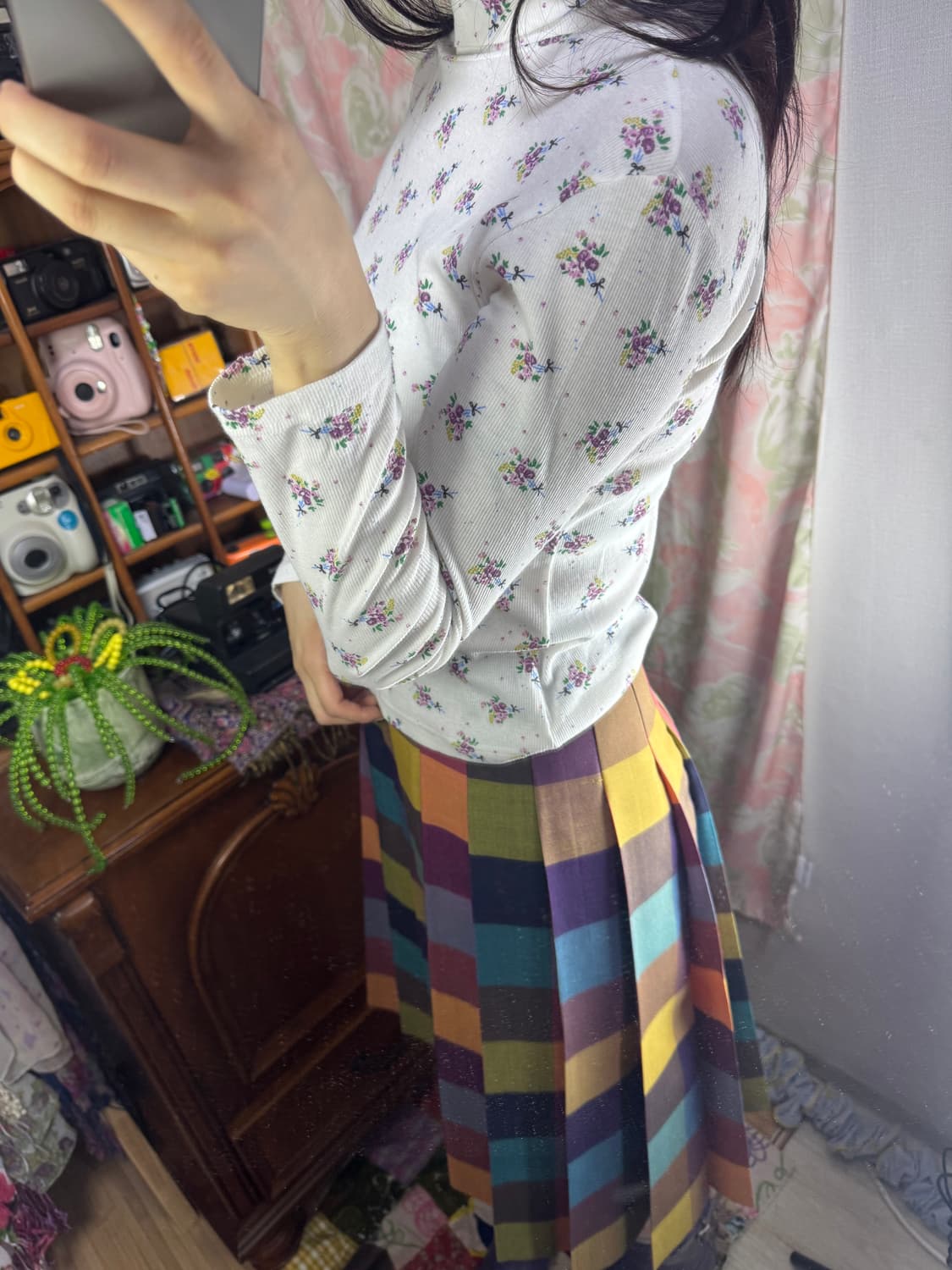레이어드 긴팔 티셔츠 꽃무늬 빈티지 상품이미지5