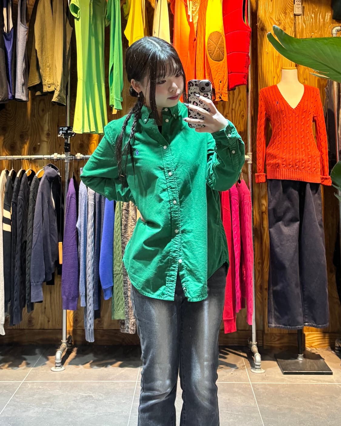 XL 폴로랄프로렌 우먼스 그린 코튼 셔츠 상품이미지1