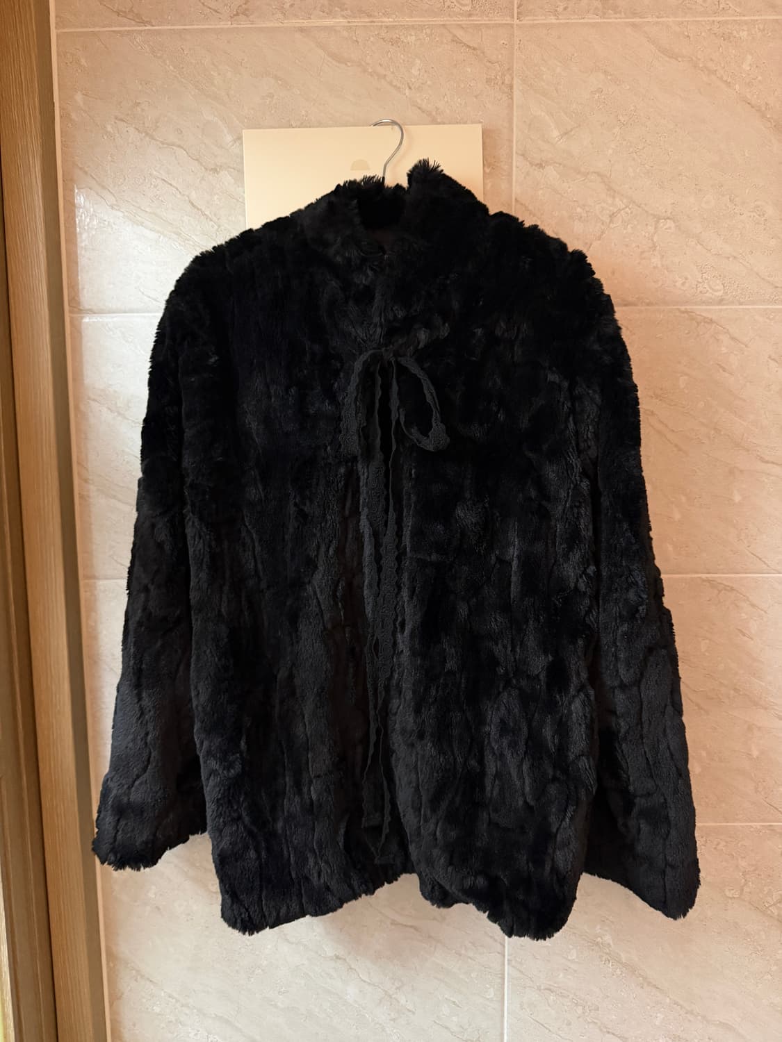 [나체] 리본 토끼털 퍼자켓 상품이미지2