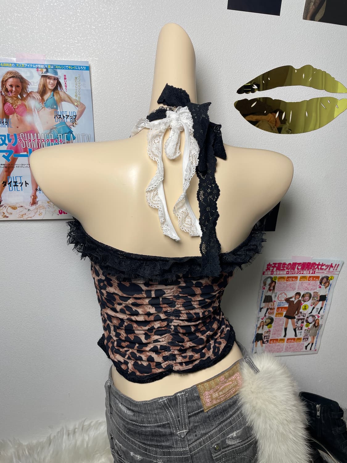 갸루 호피 홀터 레이스 나시 코르셋 상품이미지2