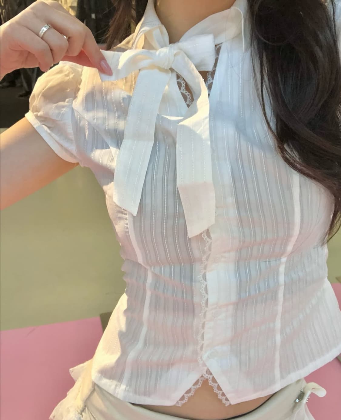 포어링 사라셔츠, 넥타이 sara puff shirt, neck tie 상품이미지1