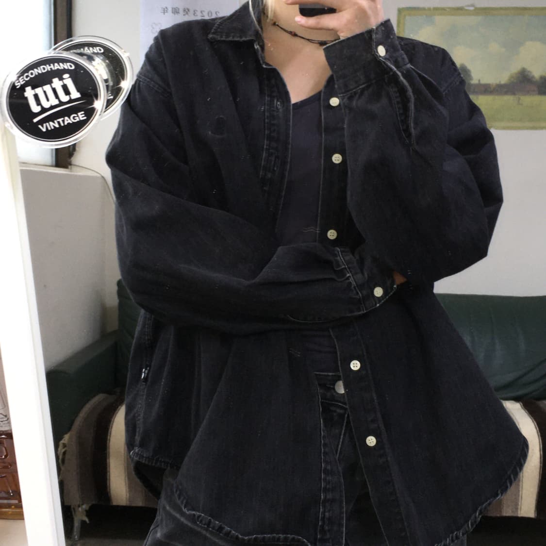 투티/0150 라퍼지스토어 블랙 흑청 데님 셔츠 상품이미지1