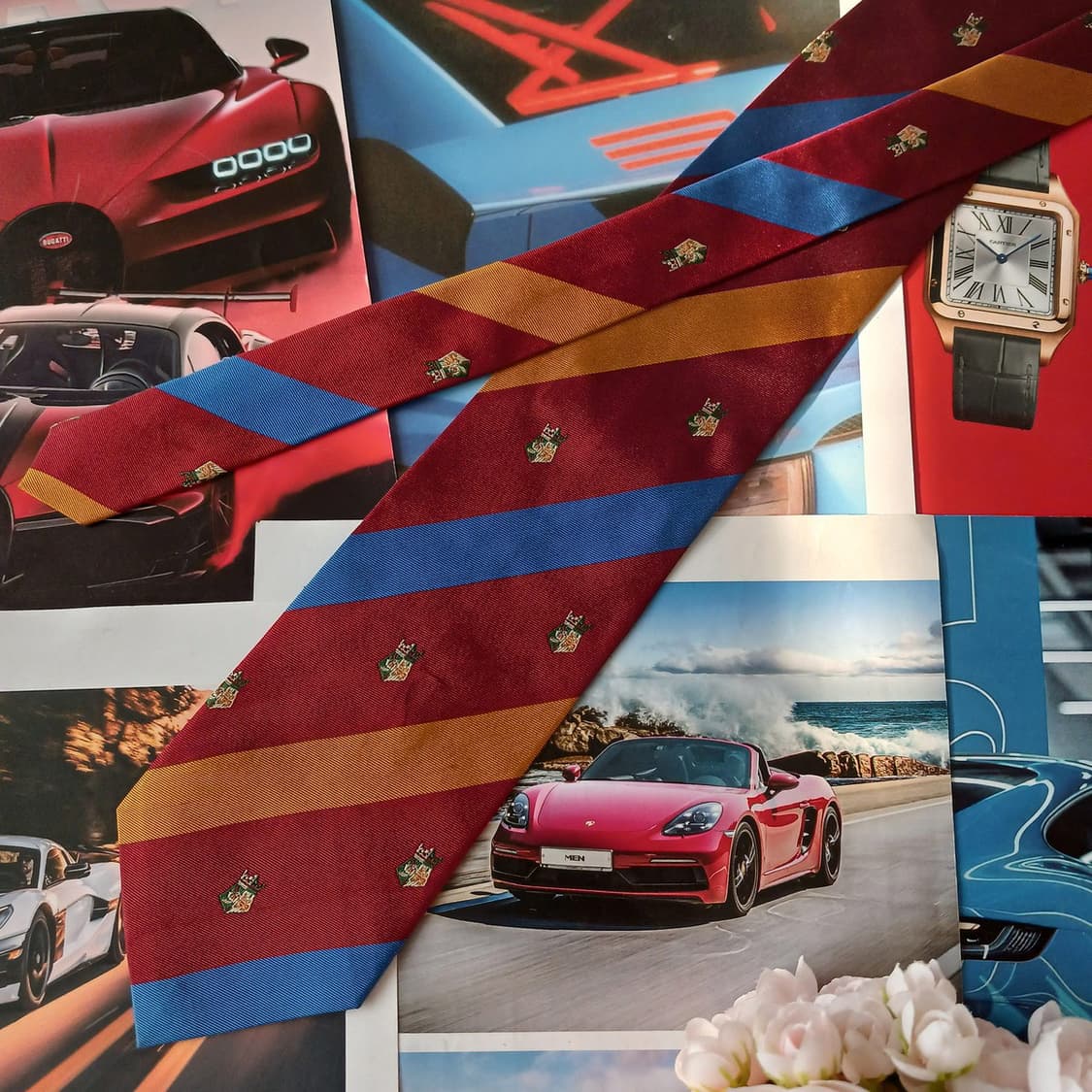 아쿠아스큐텀 와인 스트라이프 엠블럼 넥타이 9.5cm A등급 A19113 상품이미지3