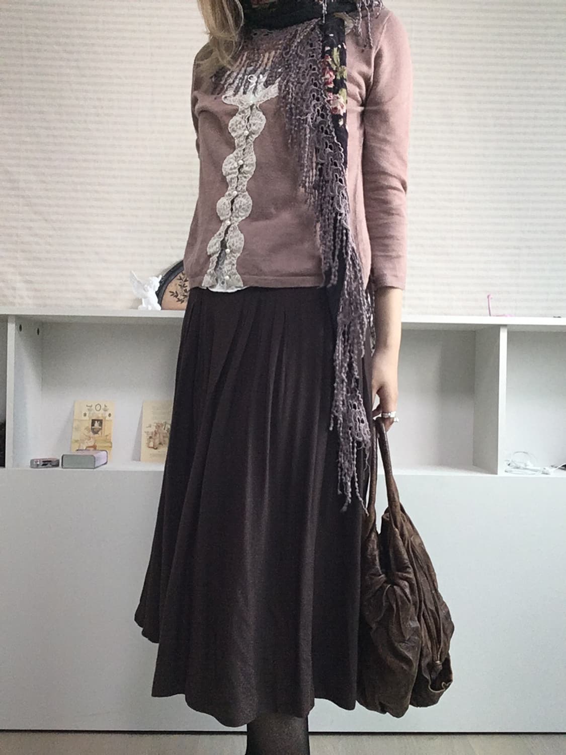 jpn vintage brown pintuck pleats long sk 상품이미지5