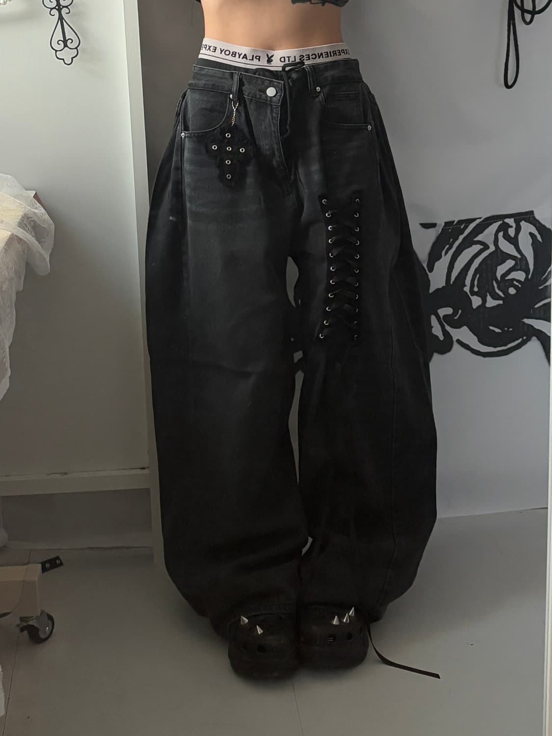 • hurtmade dark gray eyelet denim pants 상품이미지5