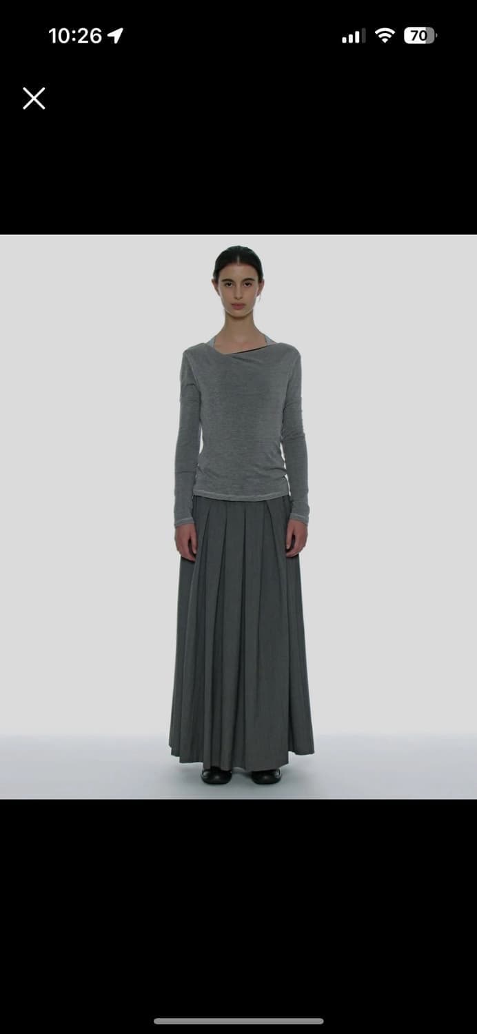 PARTIMENTO 새상품 그레이 허리개더링 컷오프 롱 스커트 M 상품이미지2