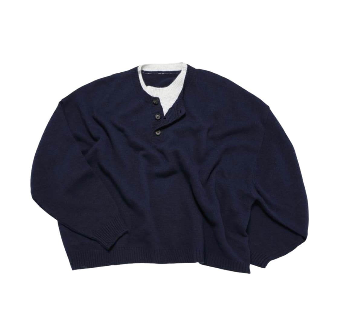 [M] MJD 콘트라스트 크롭 캐시미어 넥 니트 네이비 상품이미지1