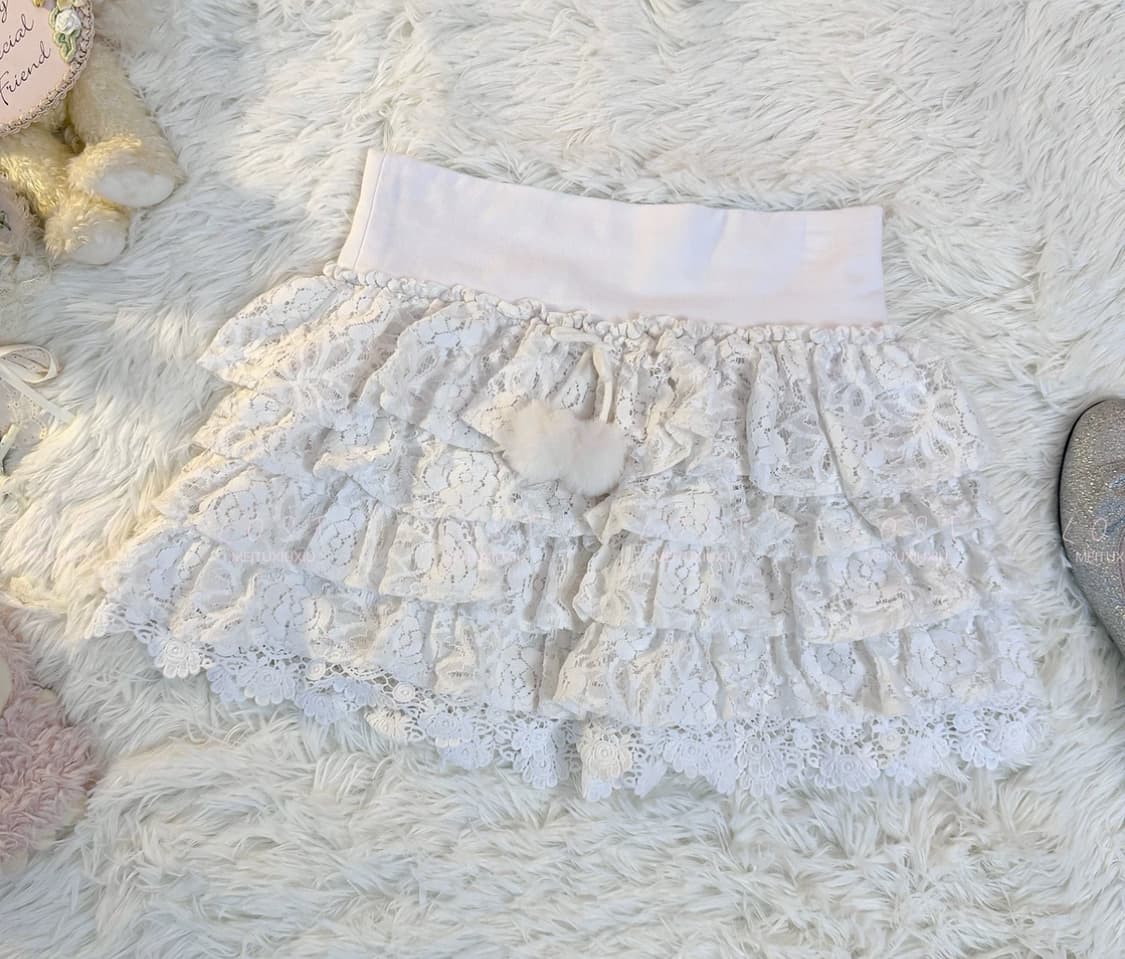 빈티지) 대대장 세실맥비 폼폼이 레이스 큐롯 스커트 화이트 리즈리사 갸루 상품이미지1