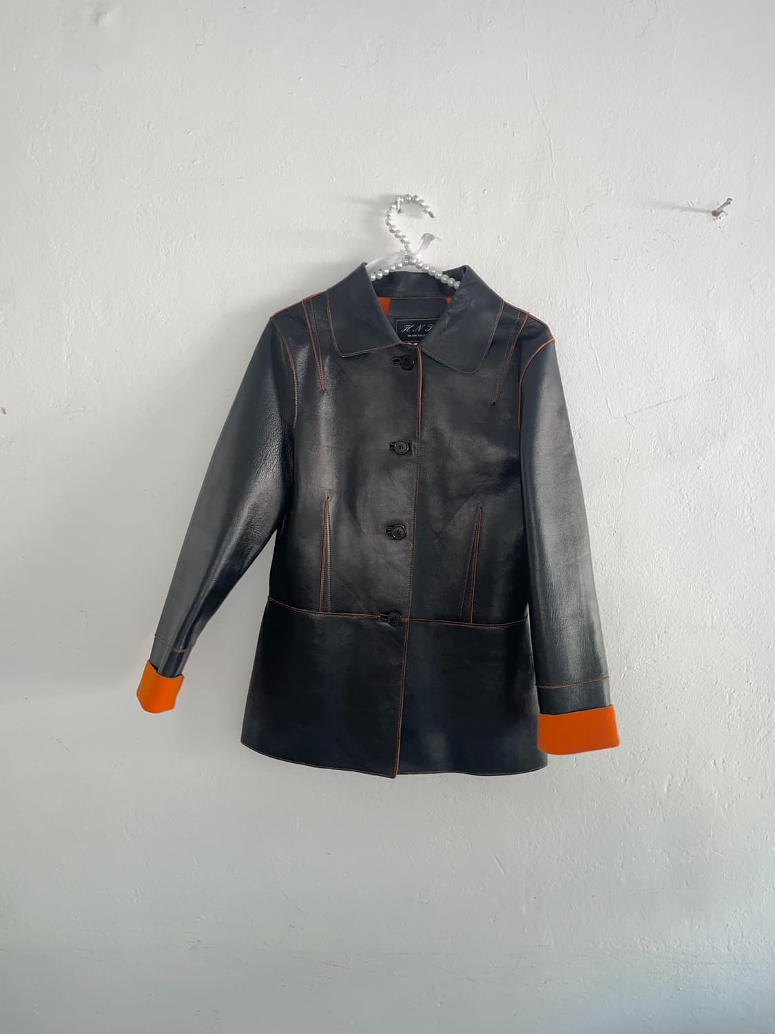 Orange stitch leather jacket 상품이미지1