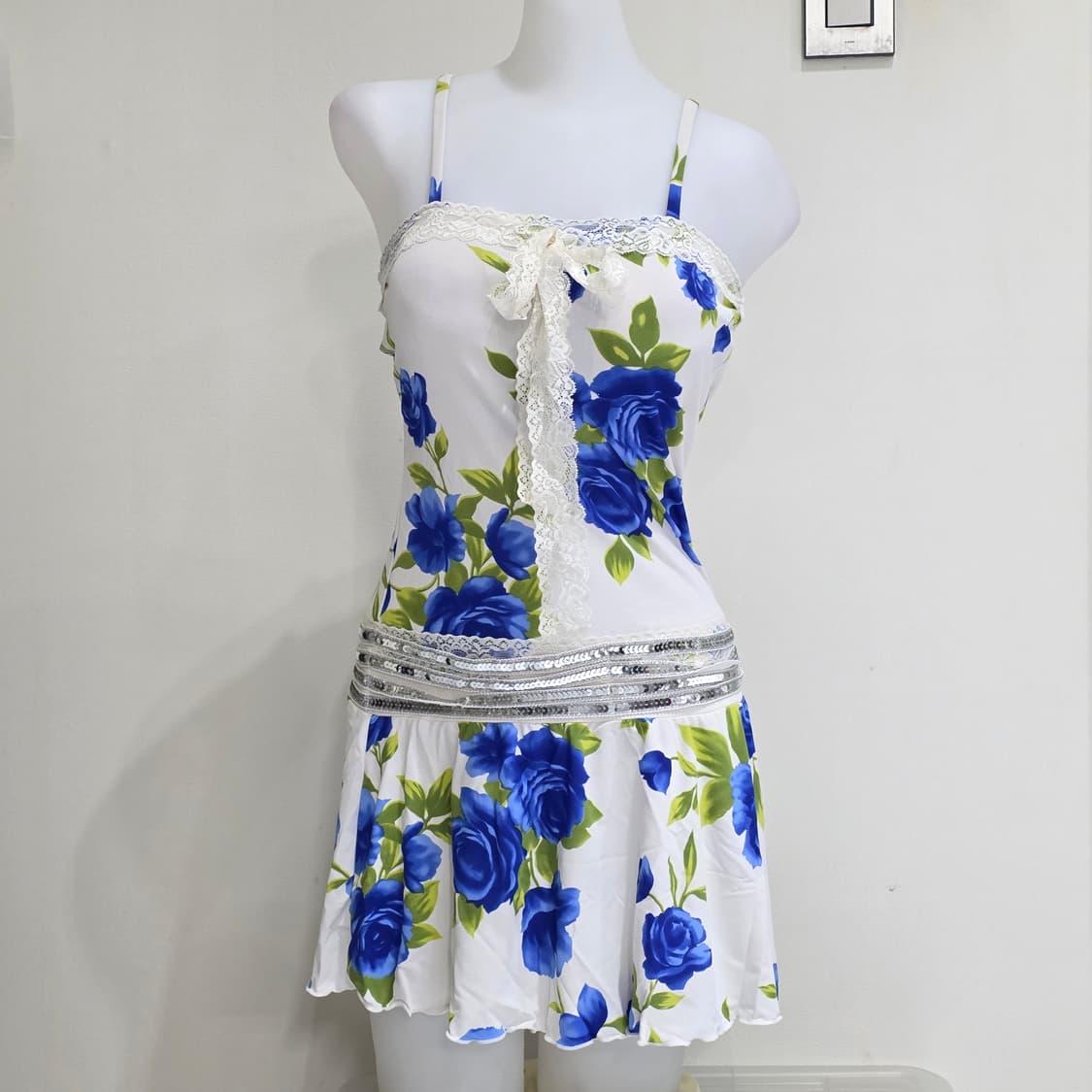 일본빈티지)페어리 블루로즈st 여름모리걸 플로럴 레이스 셔링 원피스 상품이미지1