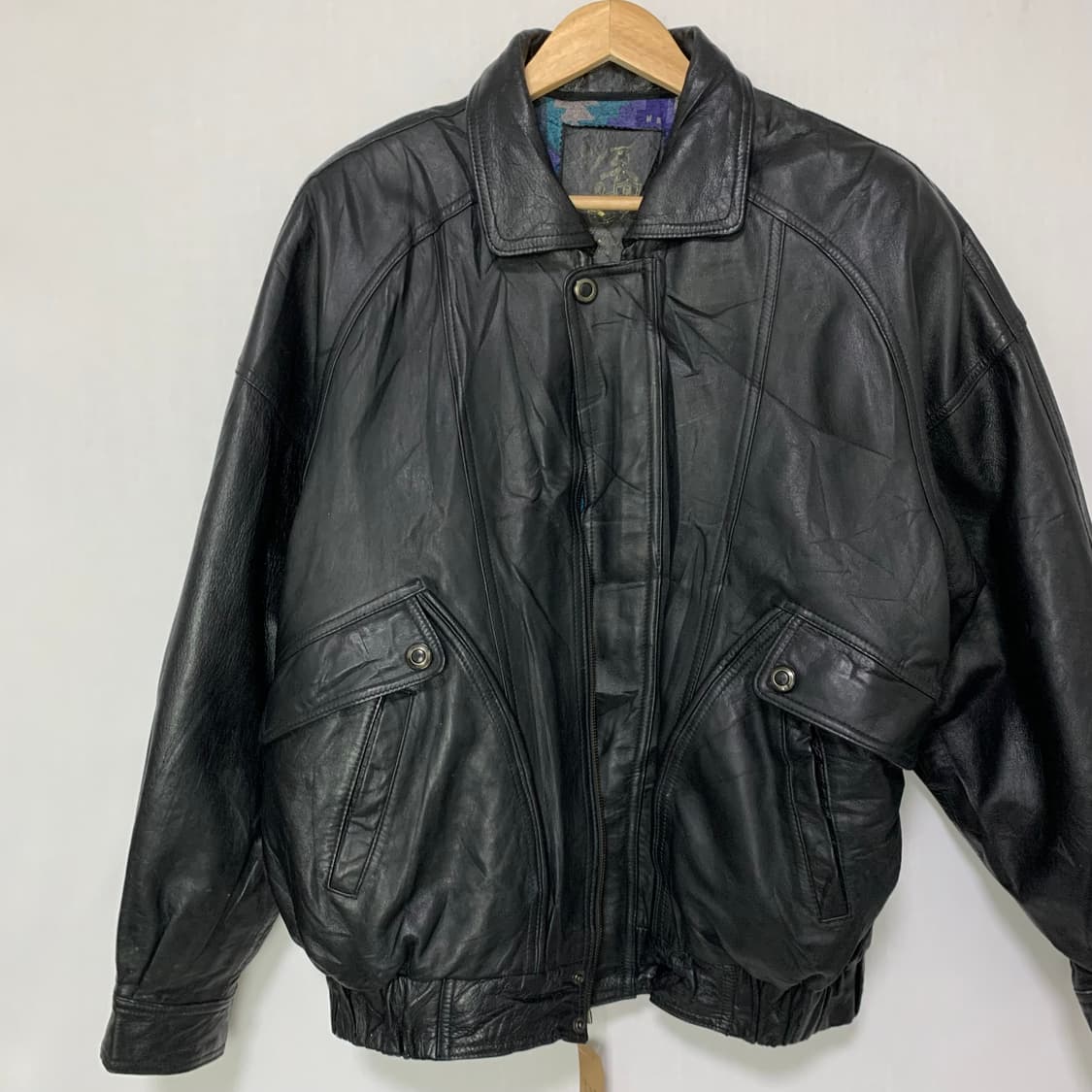빈티지 블랙 양가죽 리얼레더 봄버 자켓 52사이즈 남녀공용 빈티지 상품이미지2