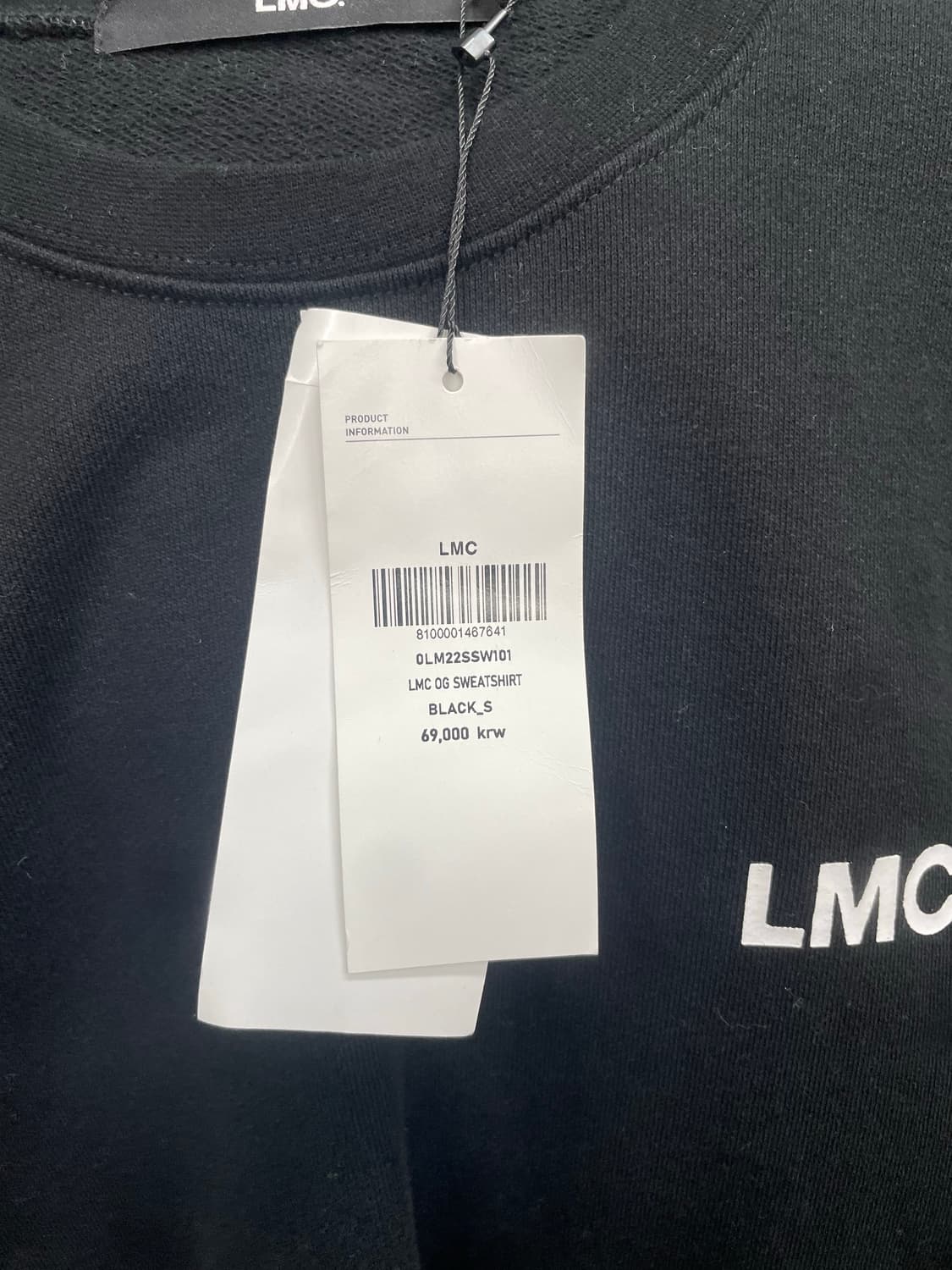LMC 블랙 맨투맨 티셔츠 새상품 s 가슴60 상품이미지2