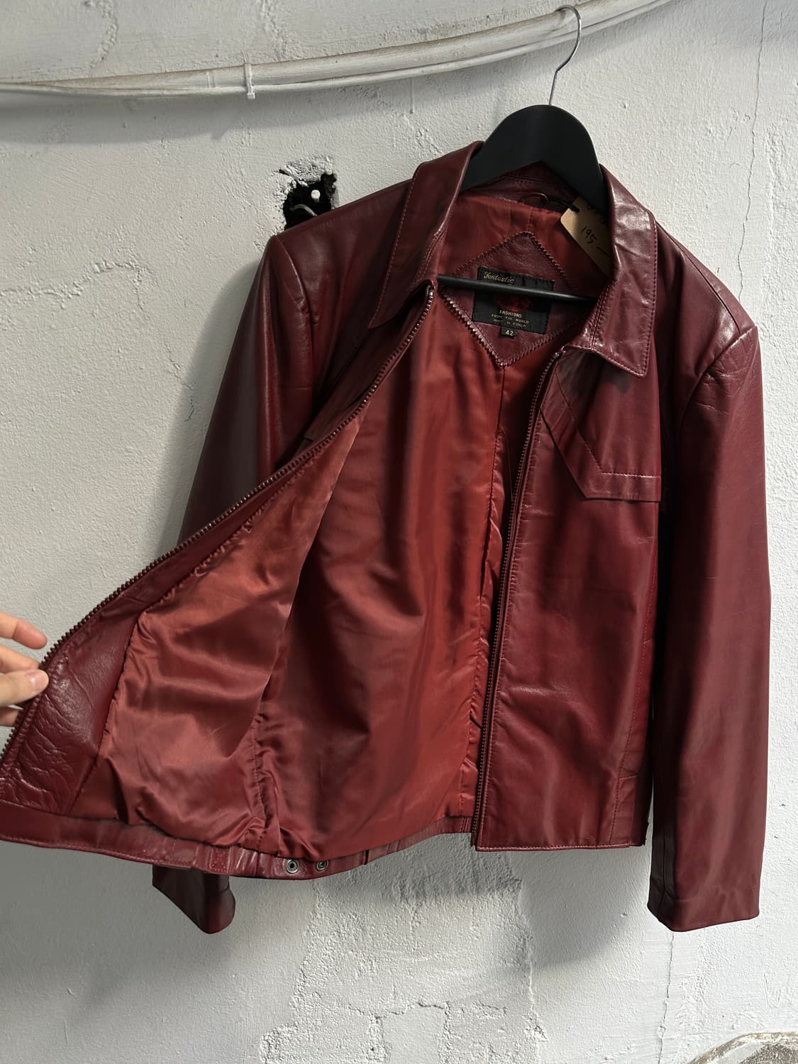 80's 빈티지 버건디 크롭 레더 자켓 라이더 자켓 파이트클럽st 상품이미지7