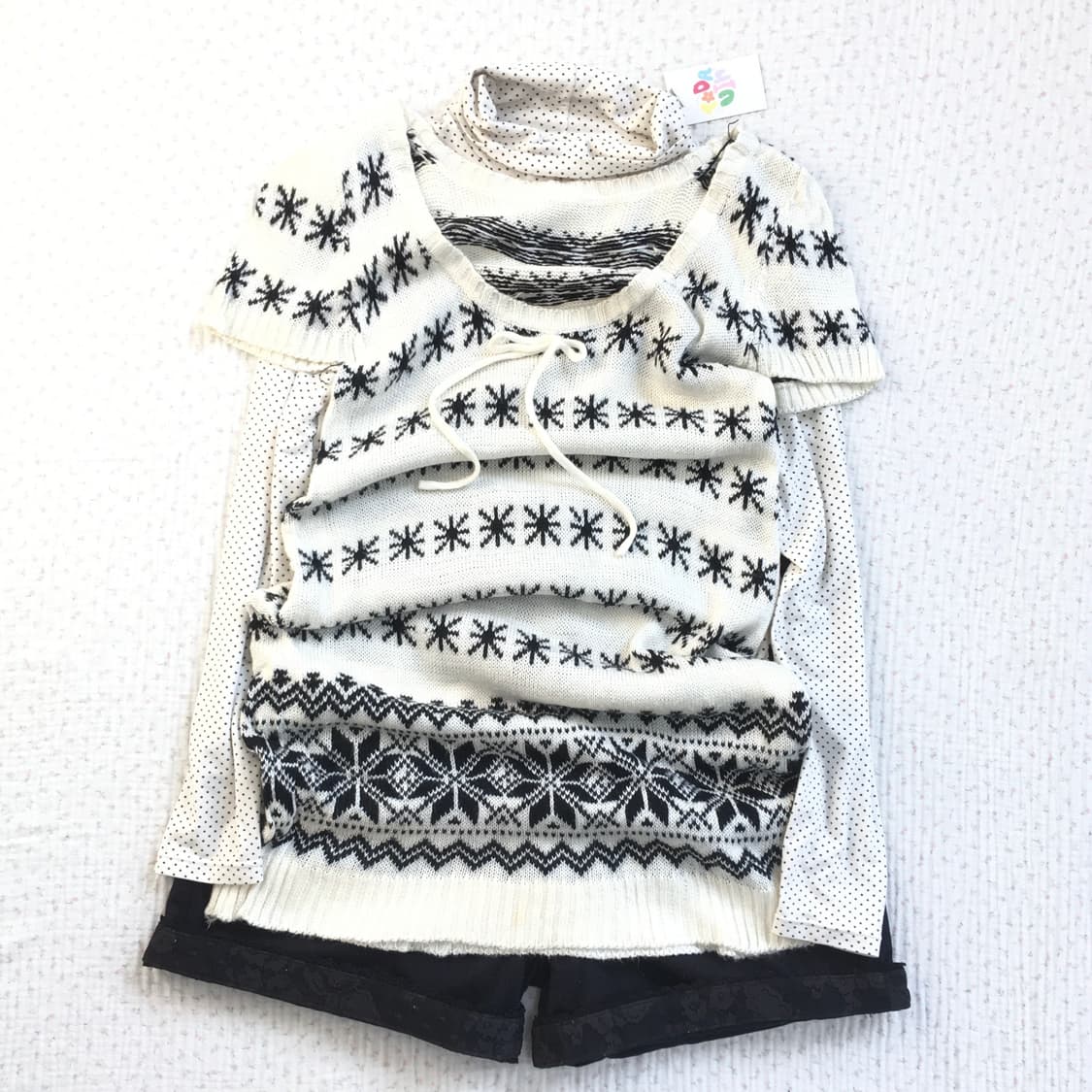 JPN/ 아이보리 눈꽃 니트 반팔니트 레이어드반팔니트 노르딕반팔니트 상품이미지1
