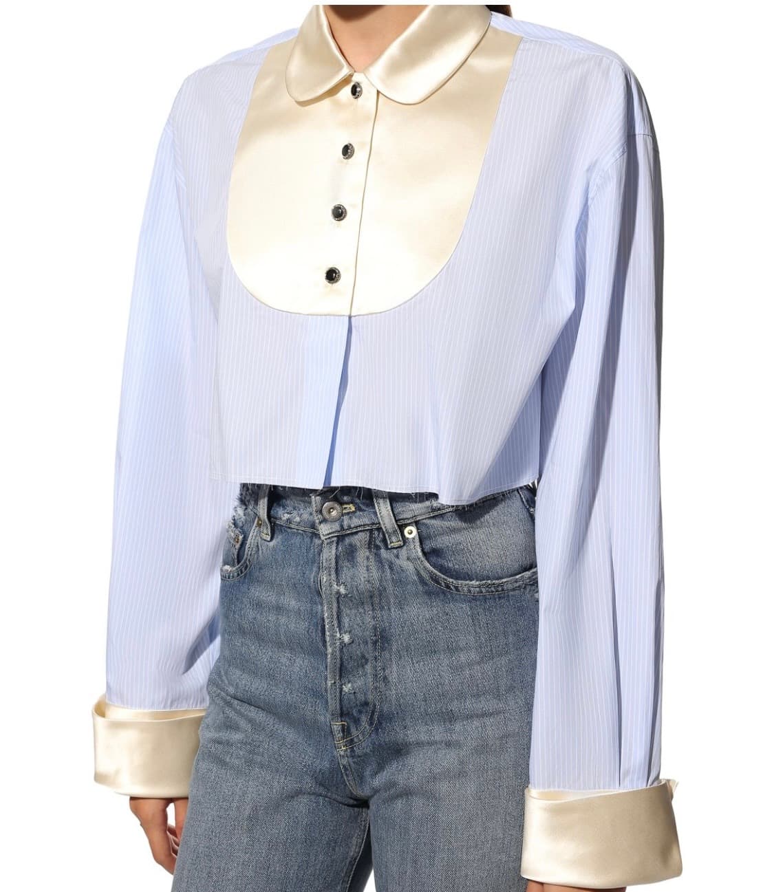 미우미우 스트라이프 배색 크롭 셔츠 38 상품이미지6