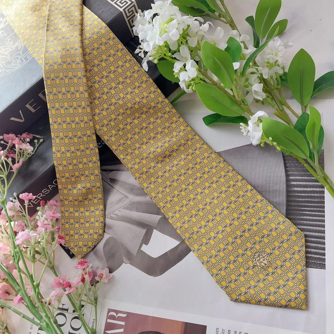 베르사체 실크 머스타드 패턴 넥타이 8.5cm A+등급 K1968 상품이미지4