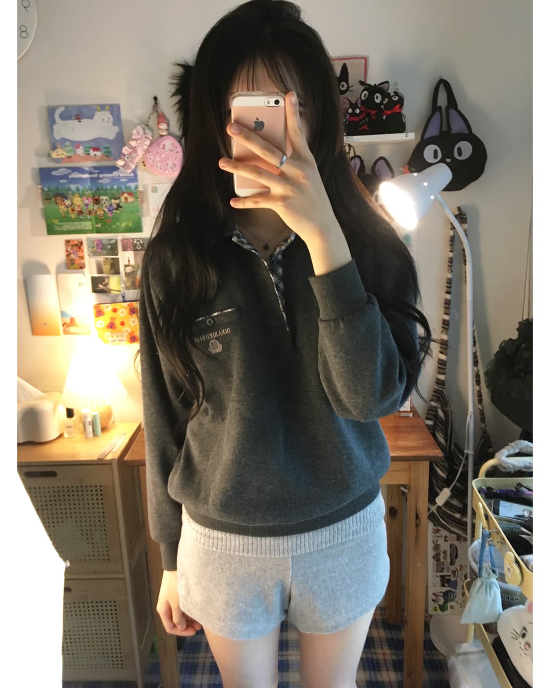 vintage preppy mood sweatshirt charcoal 상품이미지4