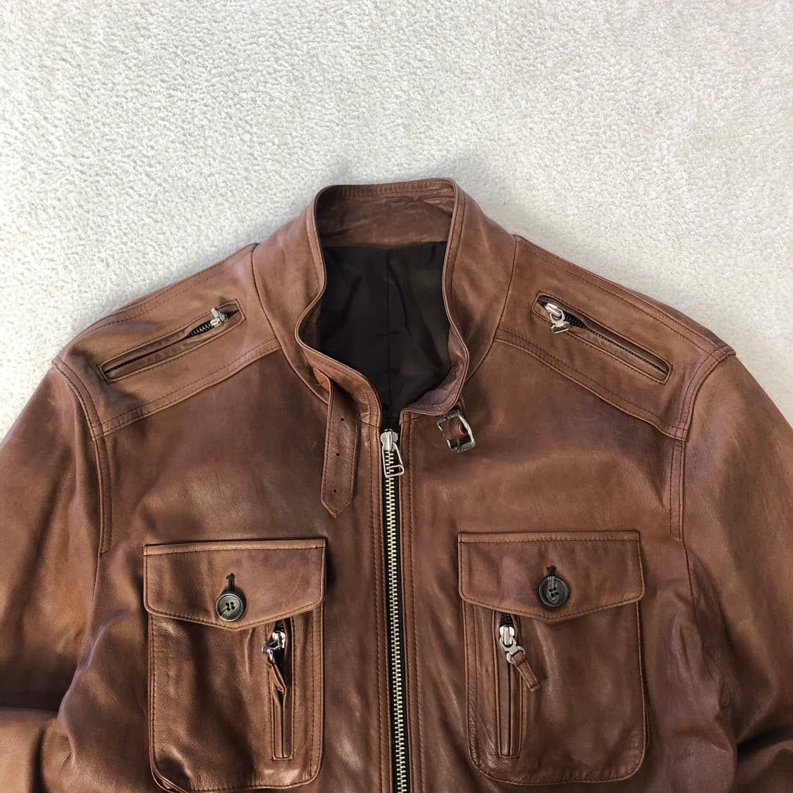 브라운 빈티지 램스킨 레더 자켓 상품이미지5